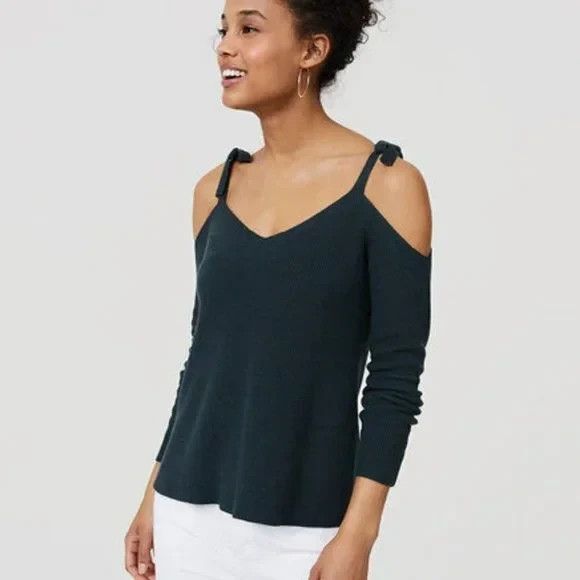 LOFT GREEN COLD SHOULDER CASUAL CAREER FEMININE OVERSIZED SWEATER SIZE: XL NEW - Picture 1 of 4